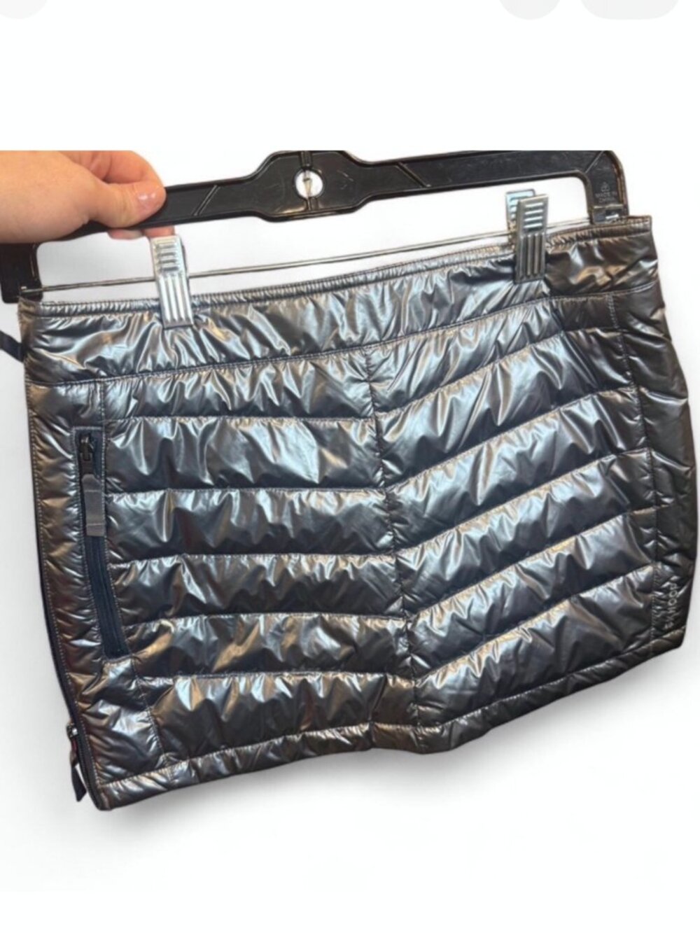 Skhoop Down Puffer Mini Skirt XS Silver Metallic Insulated Gorpcore Apres Ski